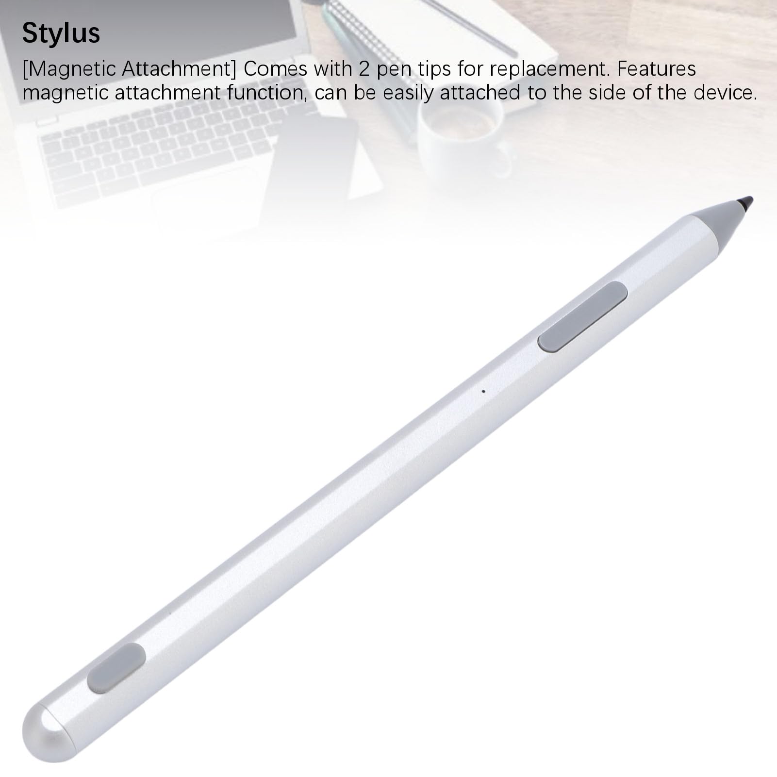 ASHATA Pennino per protocollo MPP2.0, Pennino capacitivo ricaricabile per touch screen, penna magnetica portatile, batteria integrata 130 mAh (argento)
