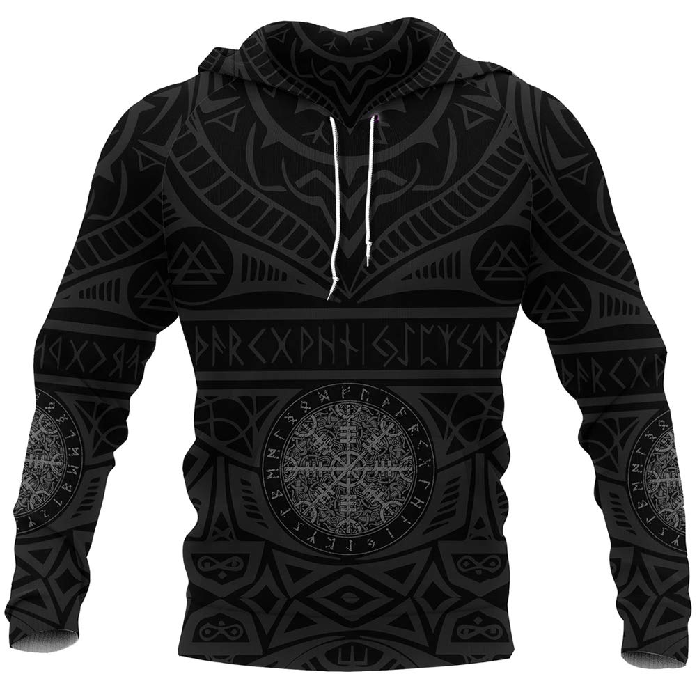 Sweat à capuche Viking homme motif boussole tatouage 3D coupe sportive décontractée taille L