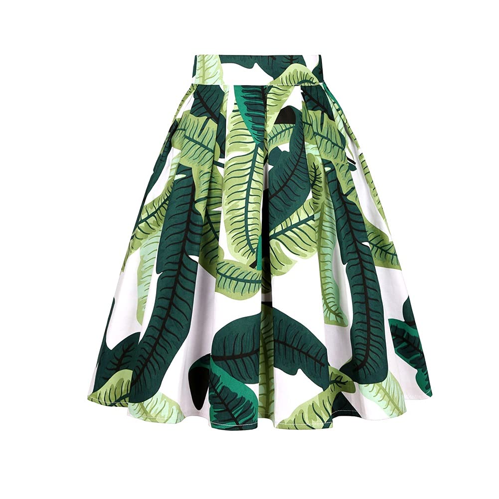 Cintura Alta Floral Rockabilly Faldas Plisadas para Mujer Verano Verde Verde Mujer Vintage Falda Midi Plus Tamaño Ropa (Color : Green, Size : M)