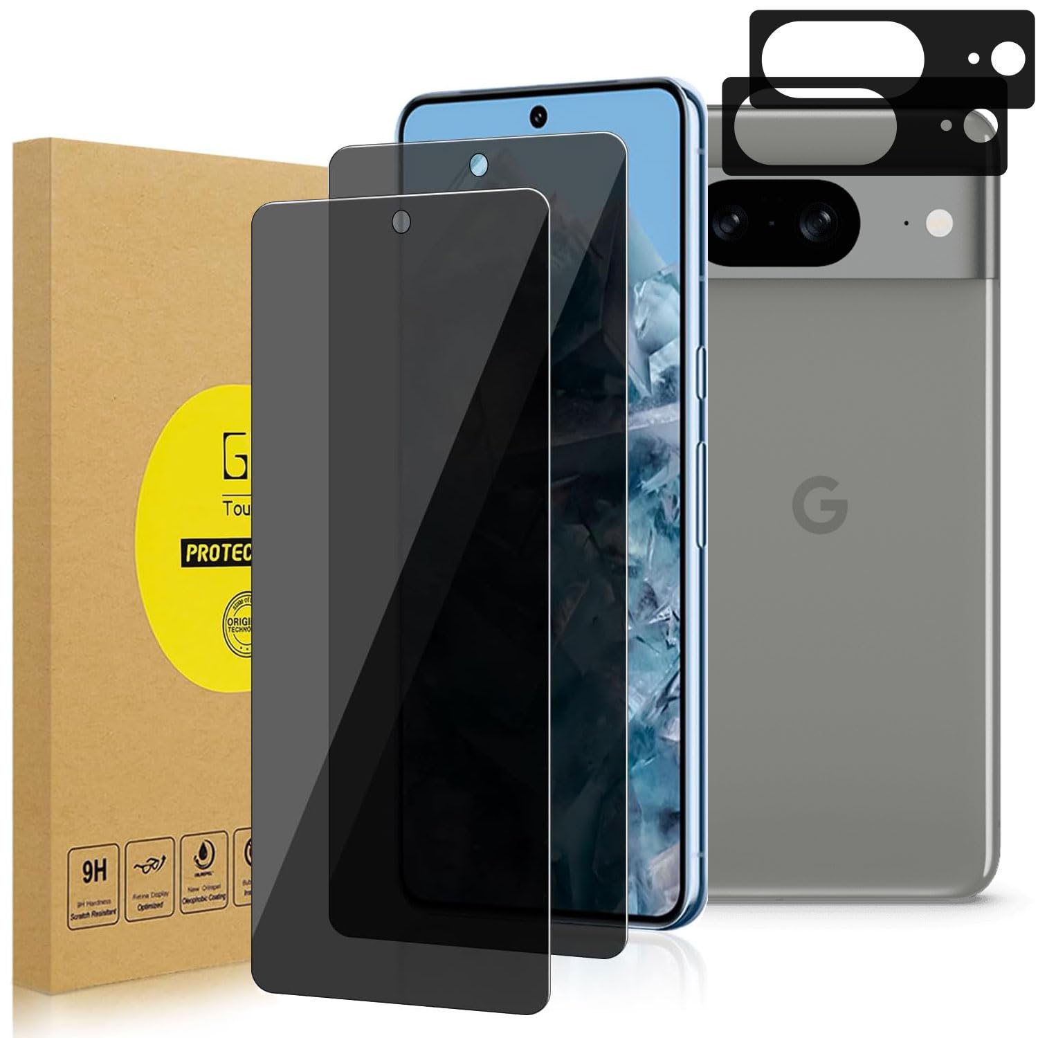 UOEPOWA[2+2] Privacy Screen Protector Compatible with Google Pixel 8, Anti Spy Private Tempered Glass Film, Sensor Protection HD Clear 9H Hardness Bubble-Free Full Coverage Case Friendly