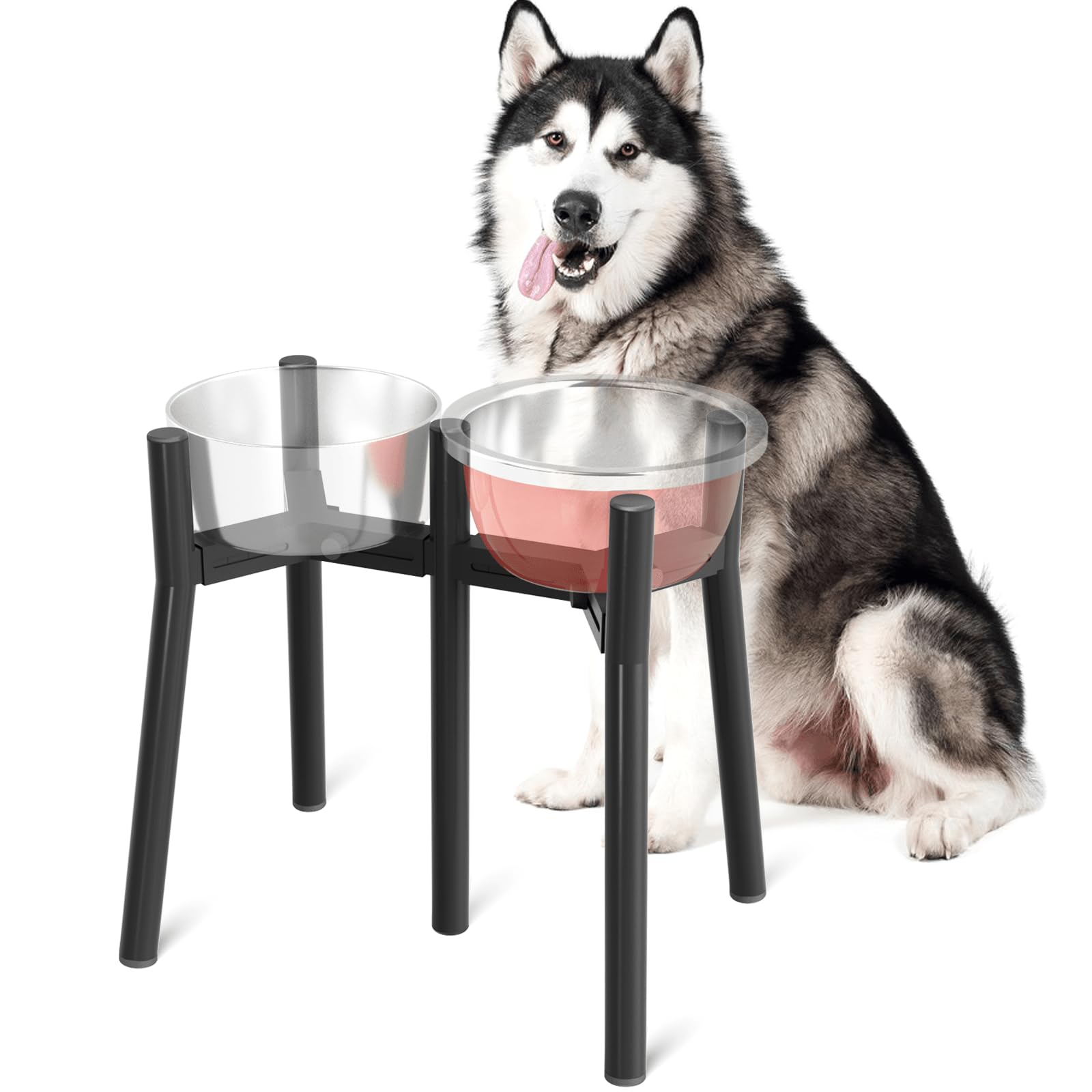SHAINFUN 2-in-1 Adjustable Elevated Dog Bowls Stand for 7-10.6" Wide Bowls, Raised Dog Food & Water Bowl Stand, 13.7" Height