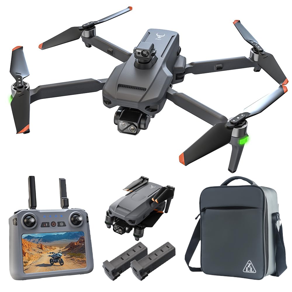 X-Verse SG909 Drone con cámara 4K, pantalla RC, cardán de 3 ejes, distancia del mando a distancia de 6 km, evitar obstáculos en 4 direcciones, drones Quadcopter para adultos, 2 baterías