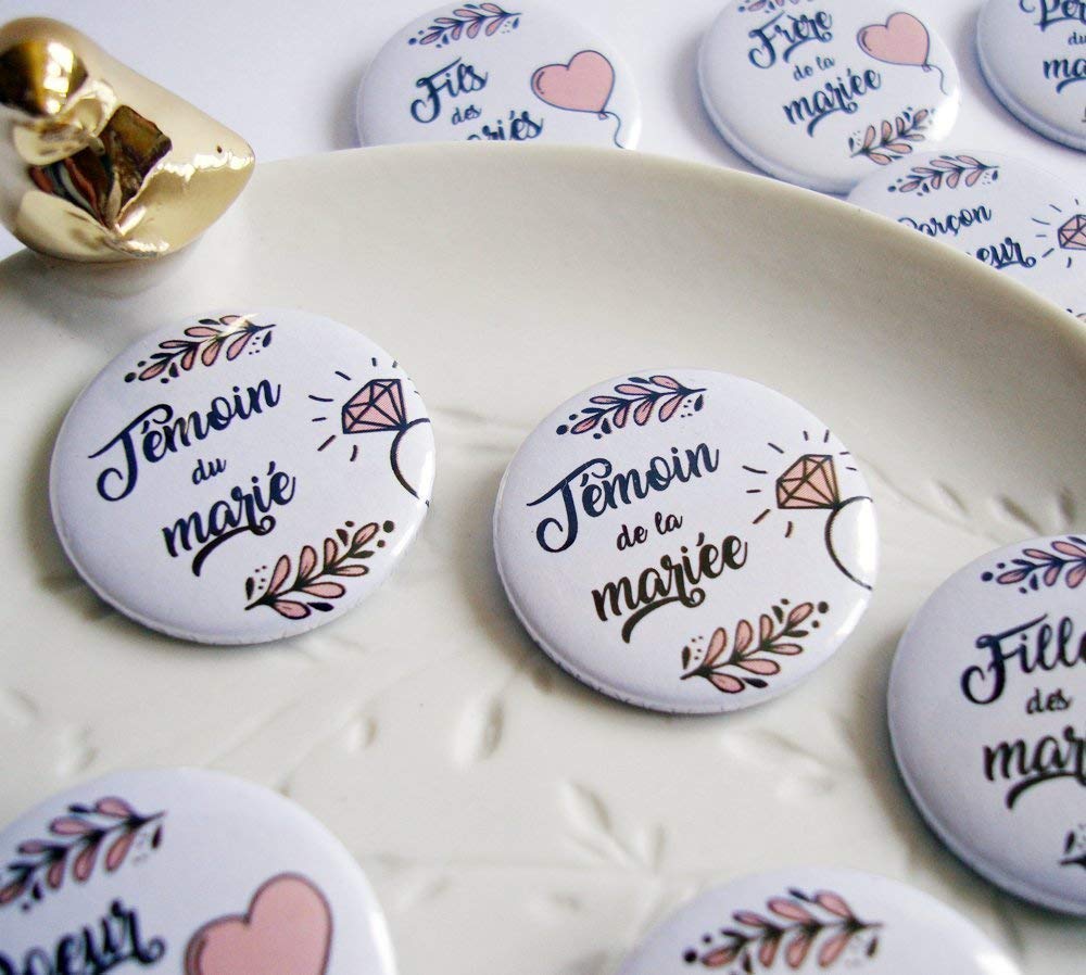 Badges de mariage pour témoins et famille, invités