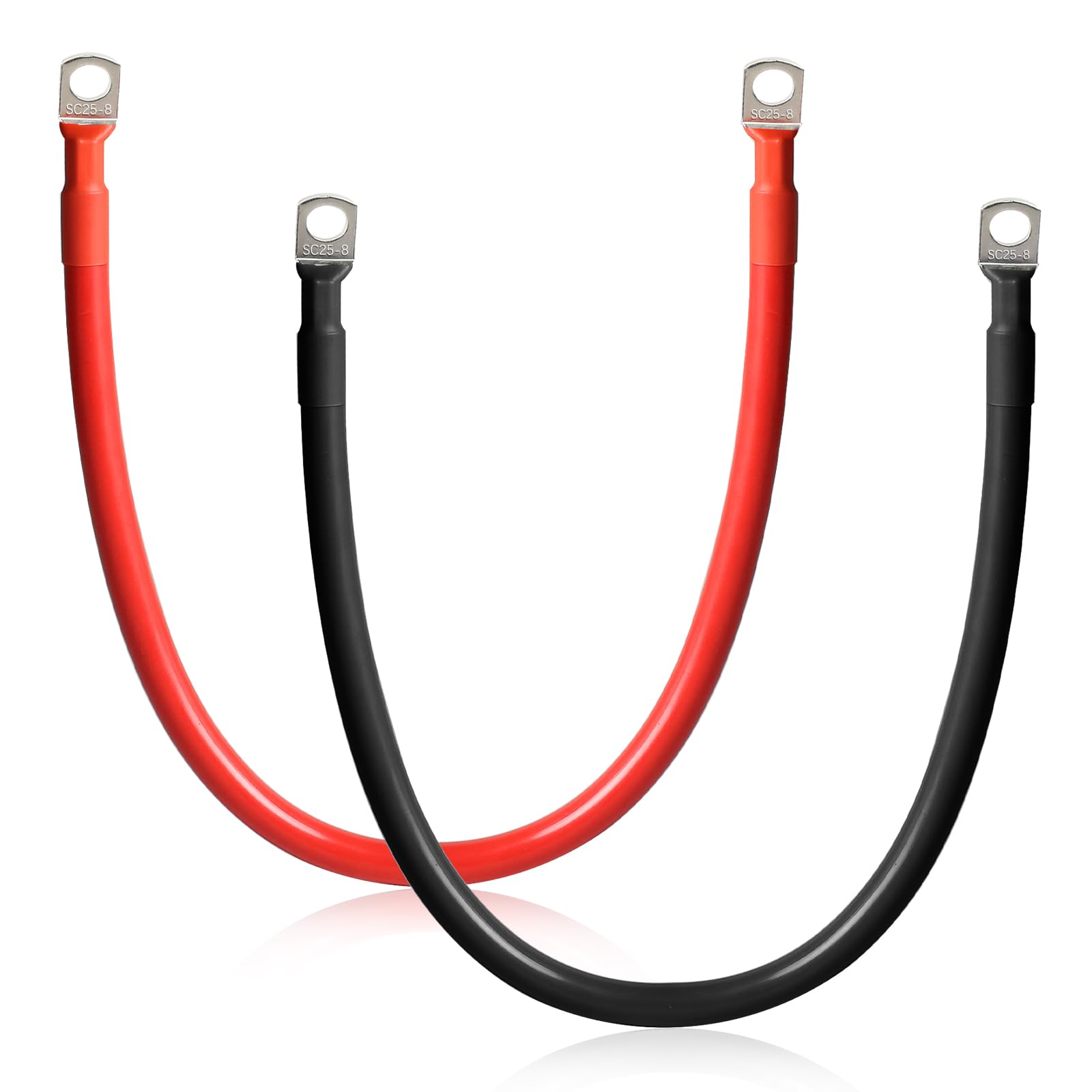 SWAWIS 2 Stück Batteriekabel M8 50cm, Batteriekabel 25mm2 Batterie Kabel 12V/24V Kupfer Ringklemmen Batteriekabel für Motorrad Solar Autobatterie Massekabel Auto Usw, Schwarz + Rot