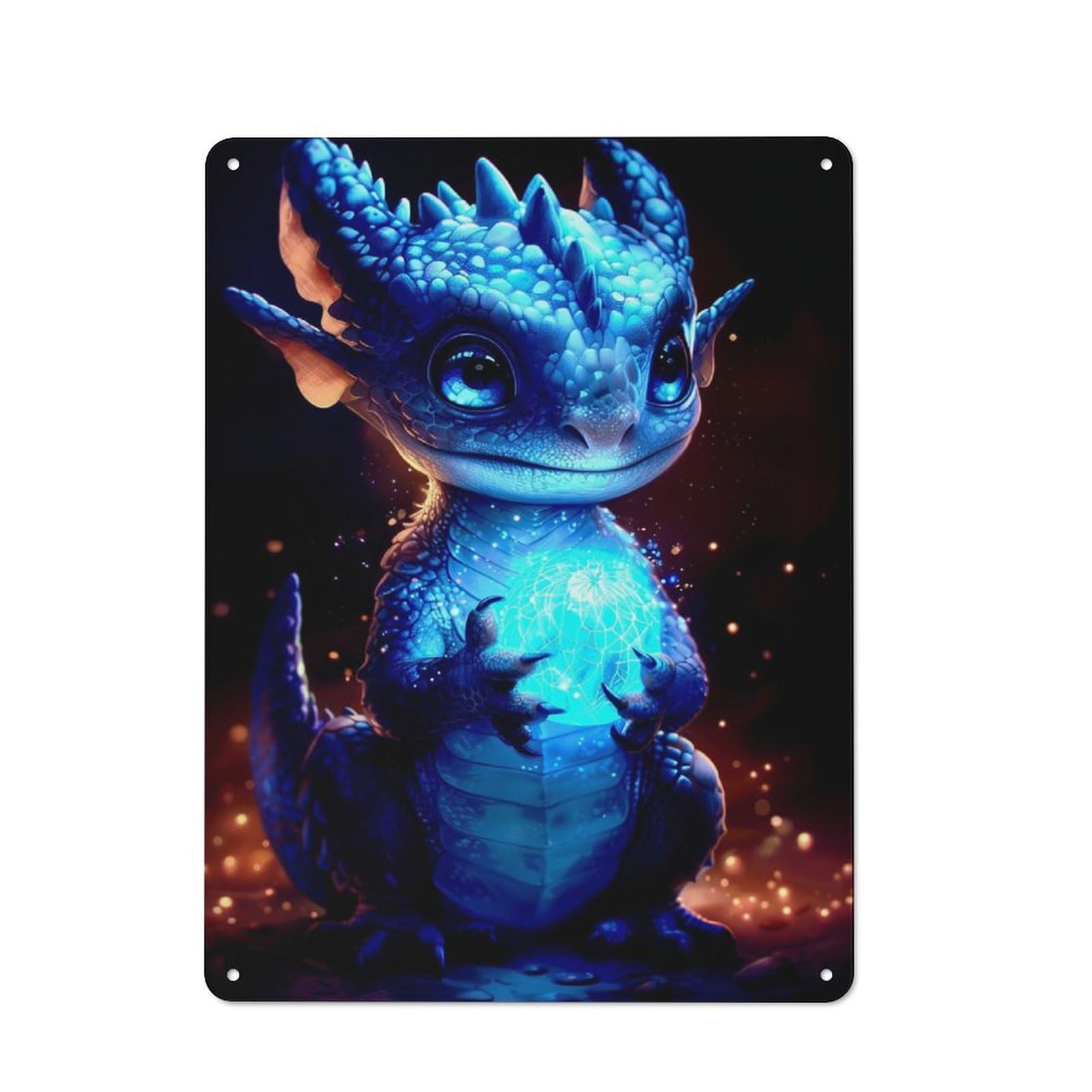 Junmoney Baby Dragon Tin Wall Plaque 40X30cm With For Guest Room Or Hallway, For Garage, Workshop And Man Cave Decoration