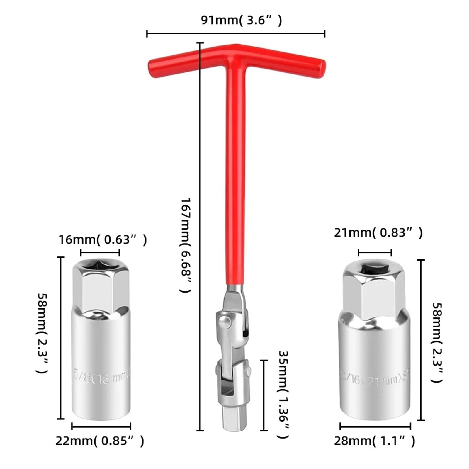 Llave De BujíA En T Kit de Herramientas reparación Motocicletas y Coches 3 en 1, Herramienta extracción bujías, Llave Tubo 16mm (5/8 ") 21mm (13/16"), con Mango T