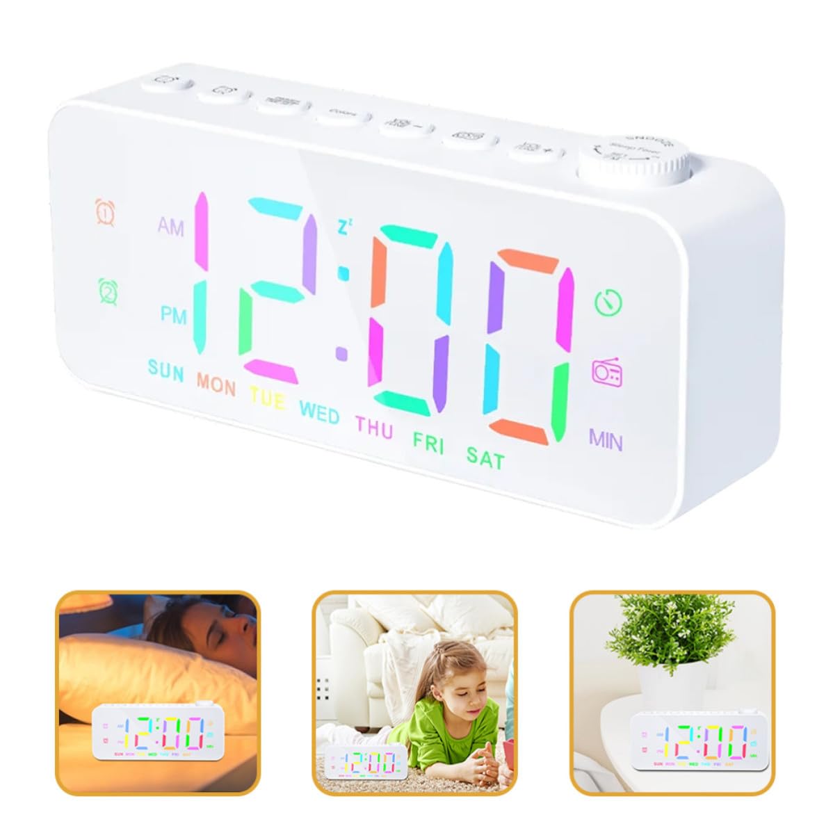 Mipcase Despertador Cargador USB Reloj Radio Despertador Digital Pantalla LED Grande Blanco Salida USB para Dormitorio y Escritorio