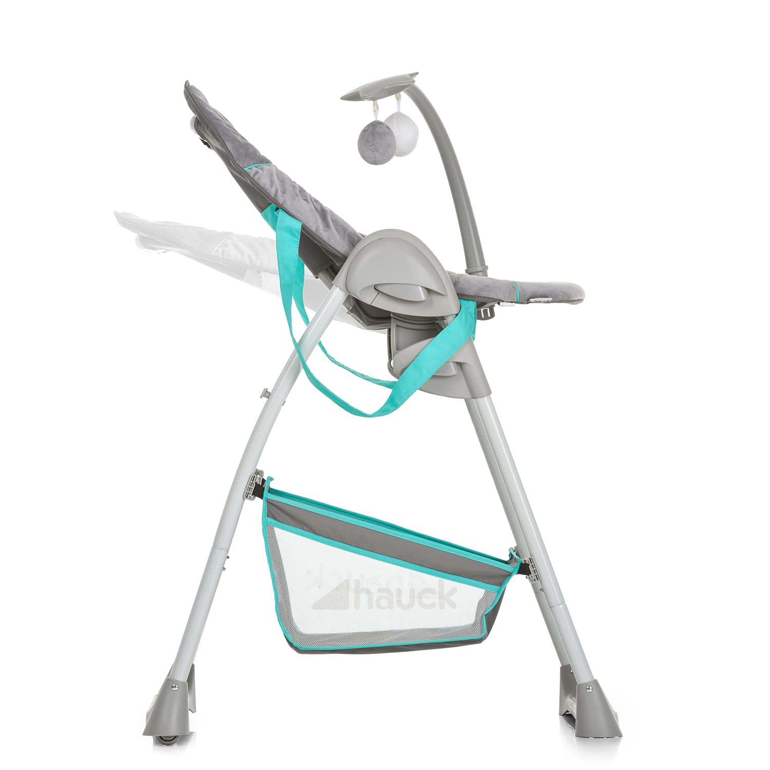 hauck Hochstuhl mit Babyliege Sit N Relax 2in1 ab Geburt bis 15 kg, Höhenverstellbarem Gestell mit Rollen, XL Korb, Essbrett, Klappbar, Verstellbar, Spielebogen (Hearts)
