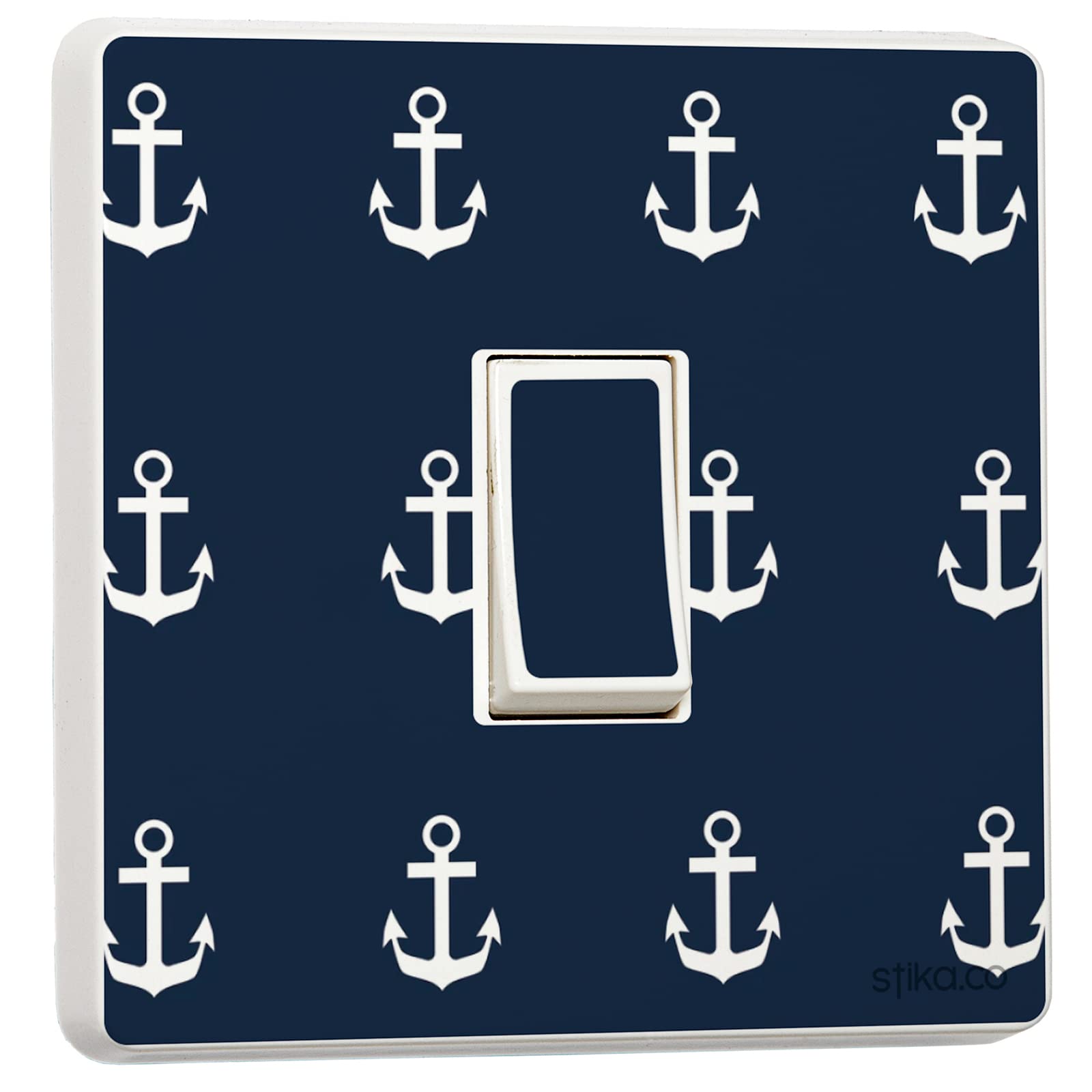 Stika.co Blue,Navy,White Pack Of 2 Anchor, Nautical Themed Design - Single Light Switch Cover Sticker - Self-Adhesive Vinyl Room Decor - Home Decor Improvements