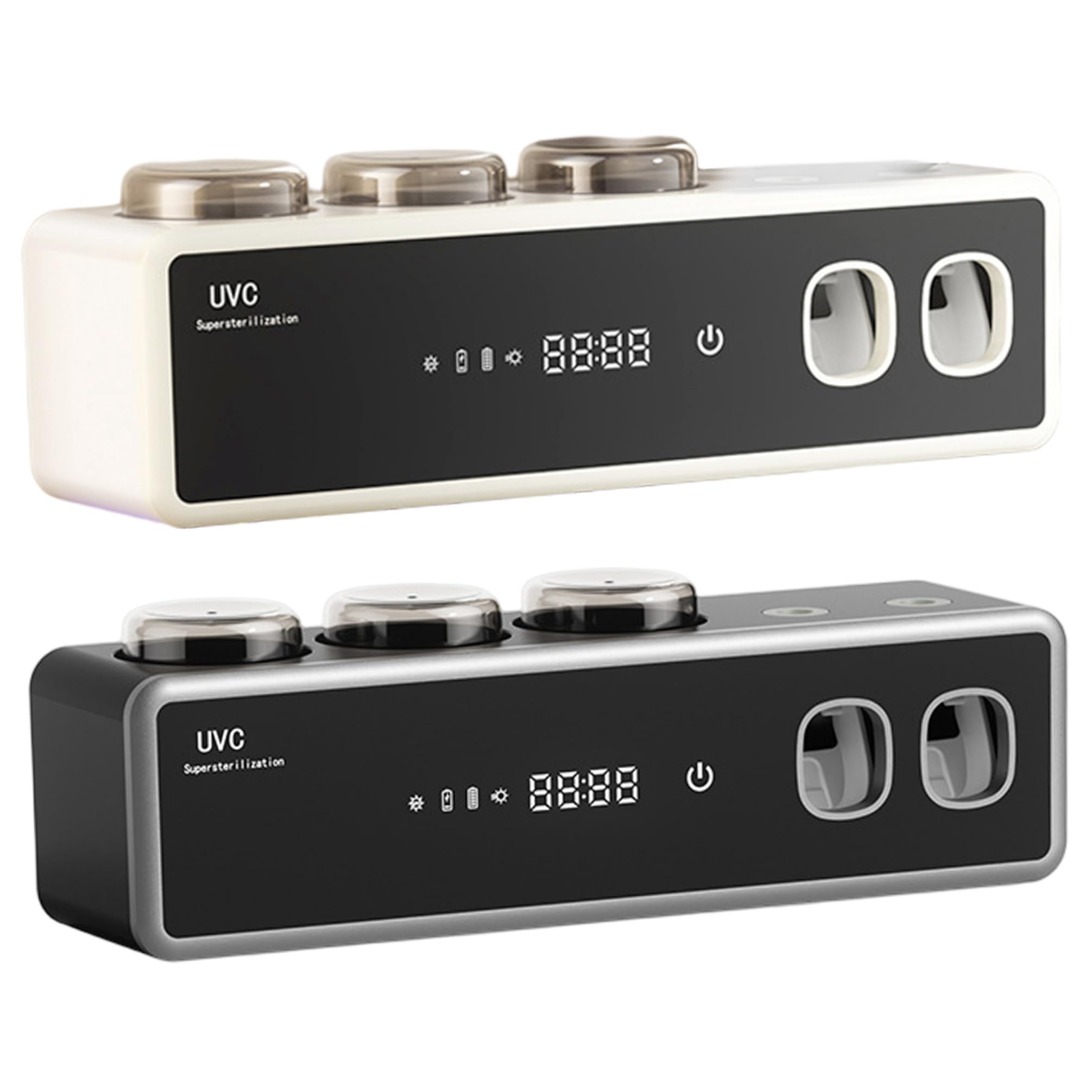Soportes Inteligentes para cepillos de Dientes, Soporte eléctrico para cepillos de Dientes desinfectante UV montado en la Pared con dispensador de Pasta de para baño (Negro)