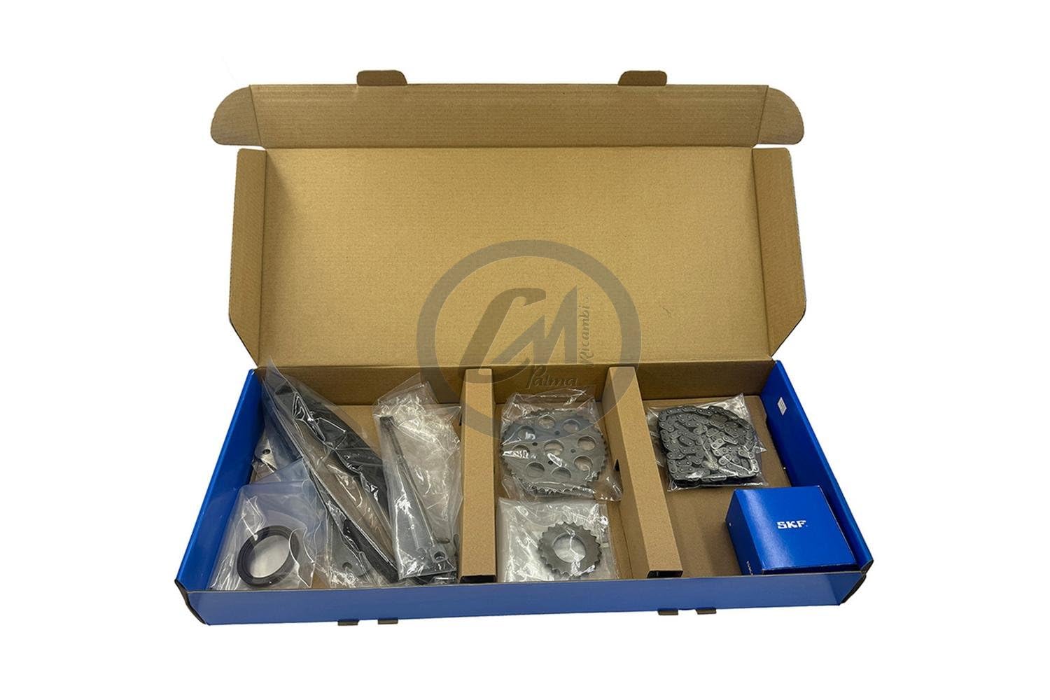 KIT DISTRIBUZIONE SKF CON CATENA MODIFICATA RINFORZATA + POMPA ACQUA PER MITO PANDA PUNTO 500L 1.3