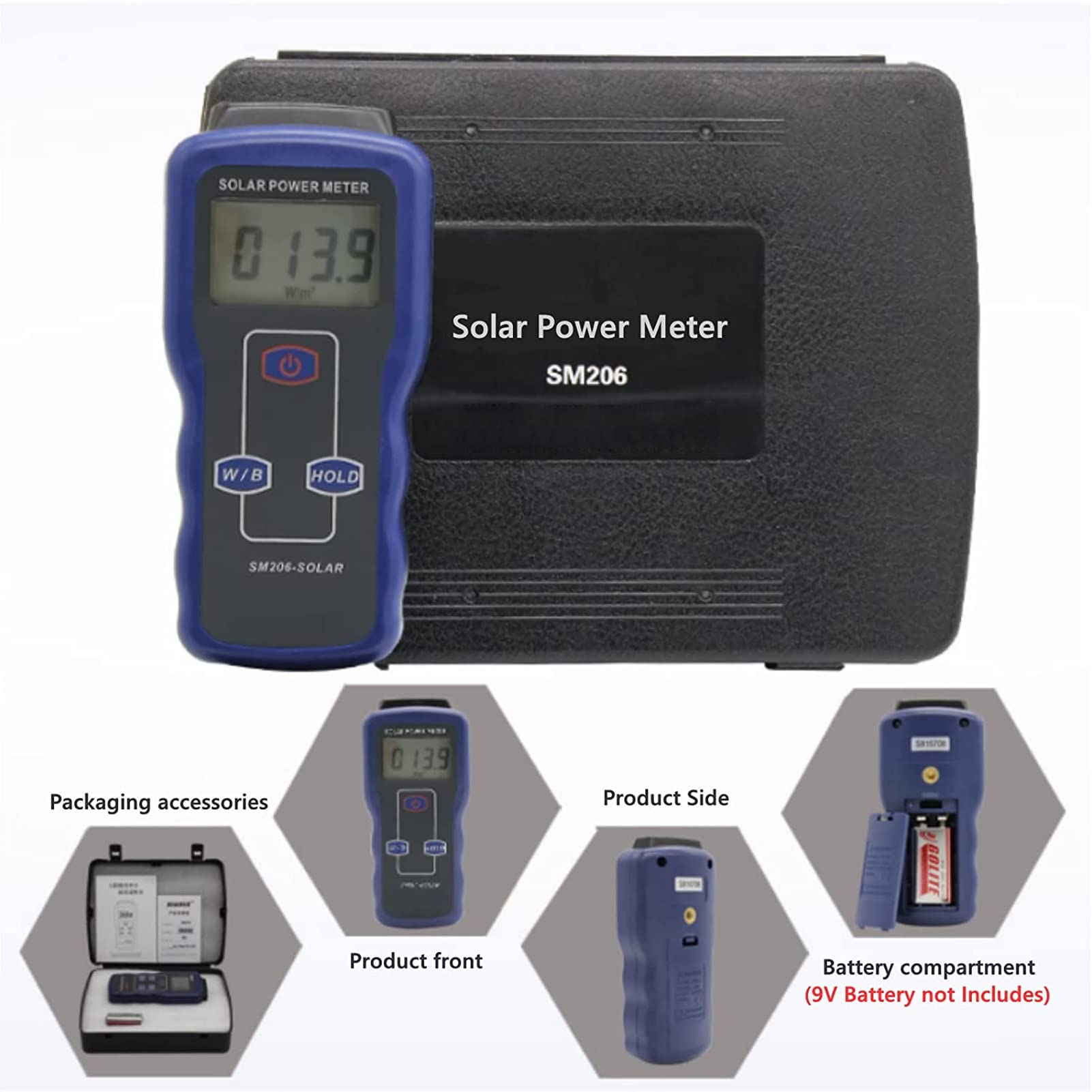 Misuratore di energia Solare Digitale Portatile, SM206 Tester di misurazione dell'energia della Luce Solare Due unità W/m² / BTU Strumento di Prova di radiazione Digitale ad Alta precisione
