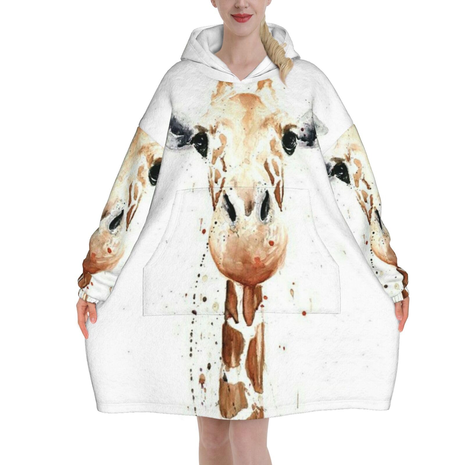 Jmorco Clever Giraffe Blanket Hoodie Oversized Wearable Hooded Blanket Warm Throw Blanket Sweatshirt For Women Men Teens 280g Flannel