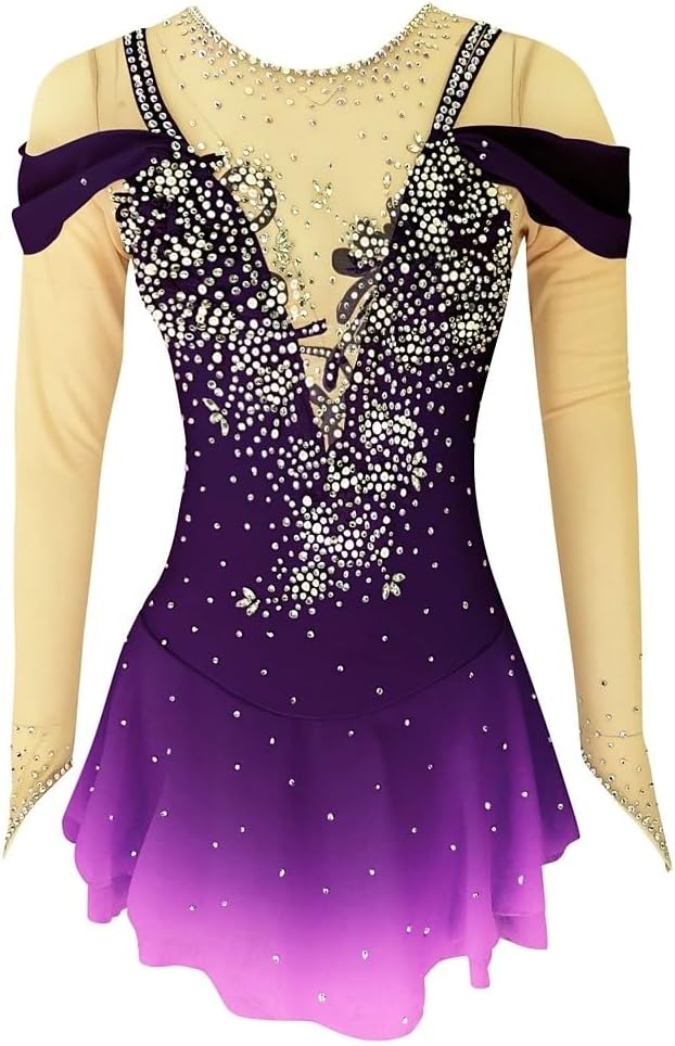 Figure Skating Dress Woman Girl Backless High Elasticity Spandex Training Competition Handmade Crystal