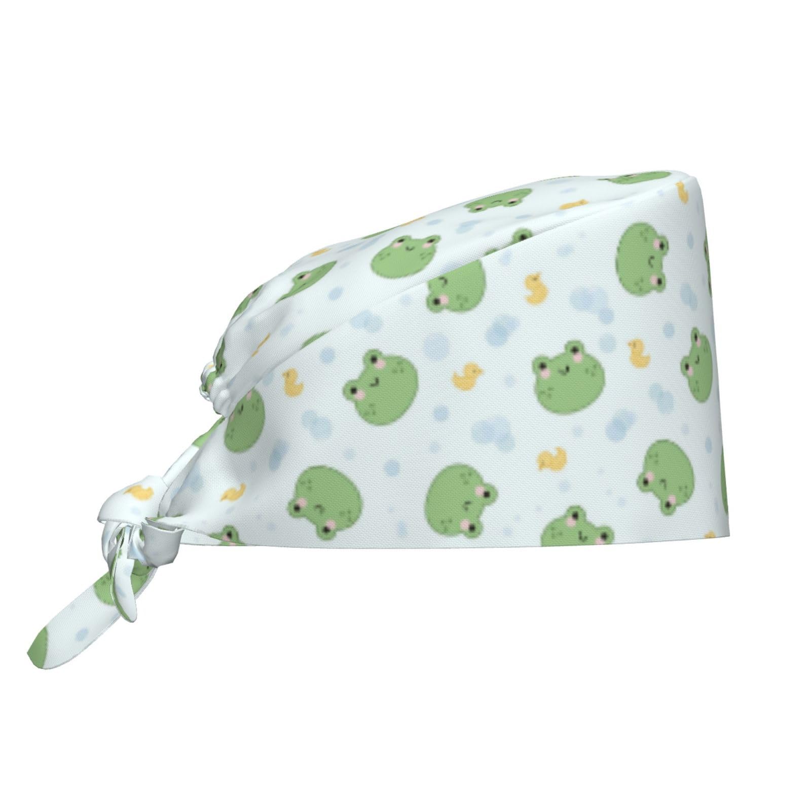 Kuilepa Kawaii Frogs Print Working Caps With Sweatband Adjustable Working Hats Elastic Scrub Hats Nurse Scrub Cap Nurse Hats