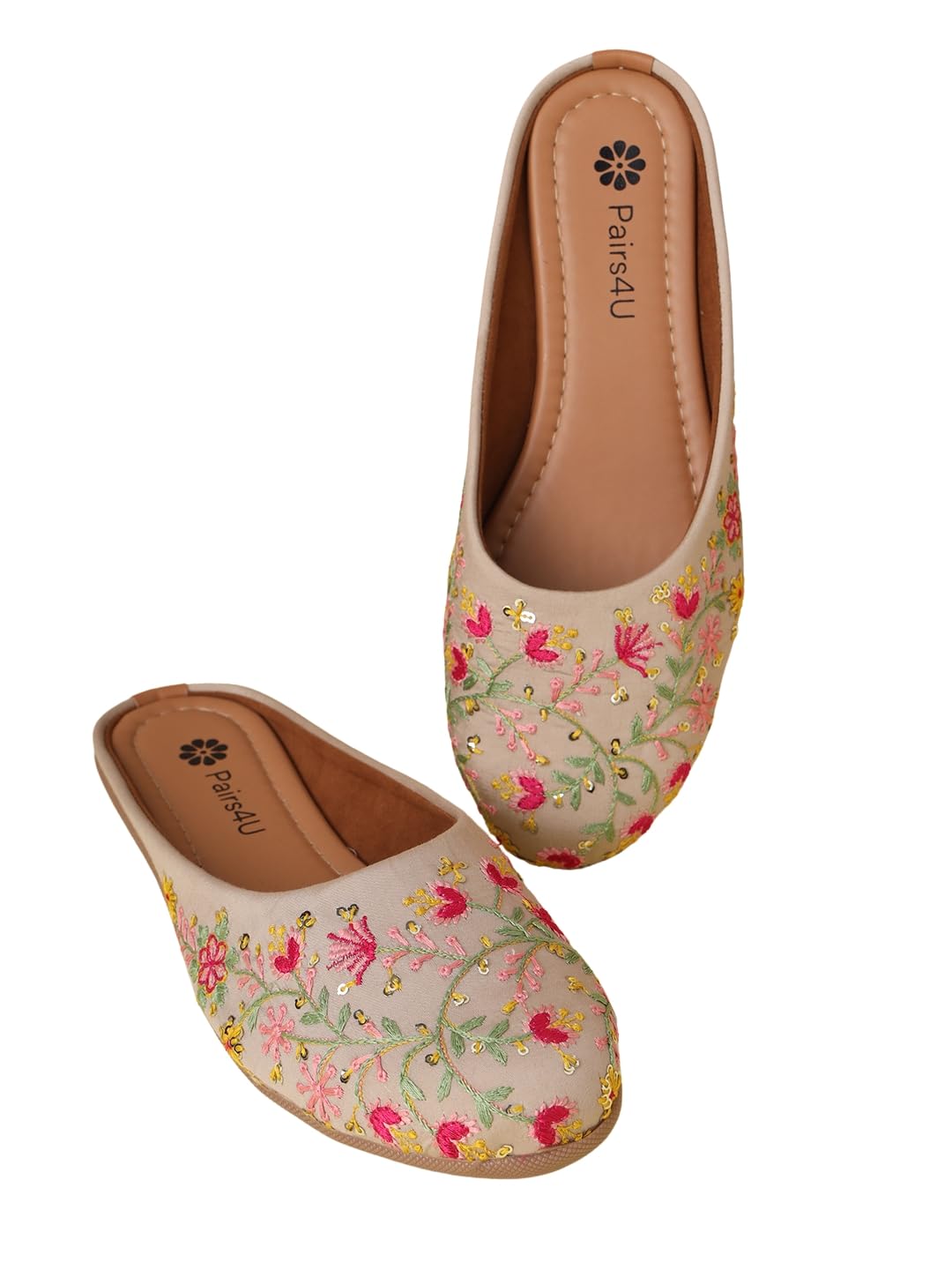 Women's Mojari Jutti Ethnic Punjabi Juttis Traditional Flat Embroidered Canvas Fancy Bellies Comfortable Sole for Womens & Girls