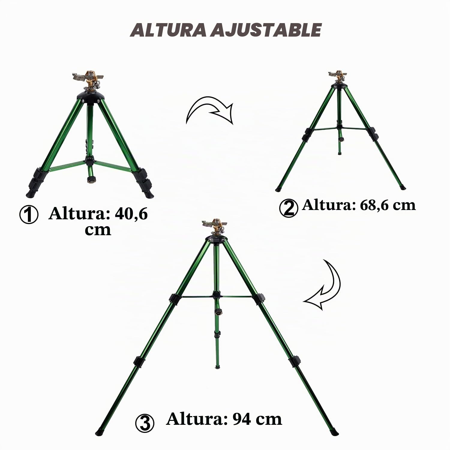 Biswing Cabezal de aspersor de Impacto en Base de trípode, aspersor de césped Resistente, riego de área Grande de 360 Grados, Boquilla de aspersor de latón y Patas de extensión de Metal de aleación