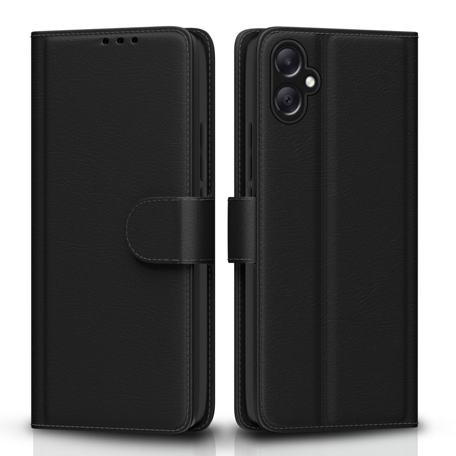 Pikkme Flip Cover Leather Finish | Inside TPU with Card Pockets | Wallet Stand and Shock Proof | Complete Protection Flip Case for Samsung Galaxy A05 / M05 / F05 (Black)