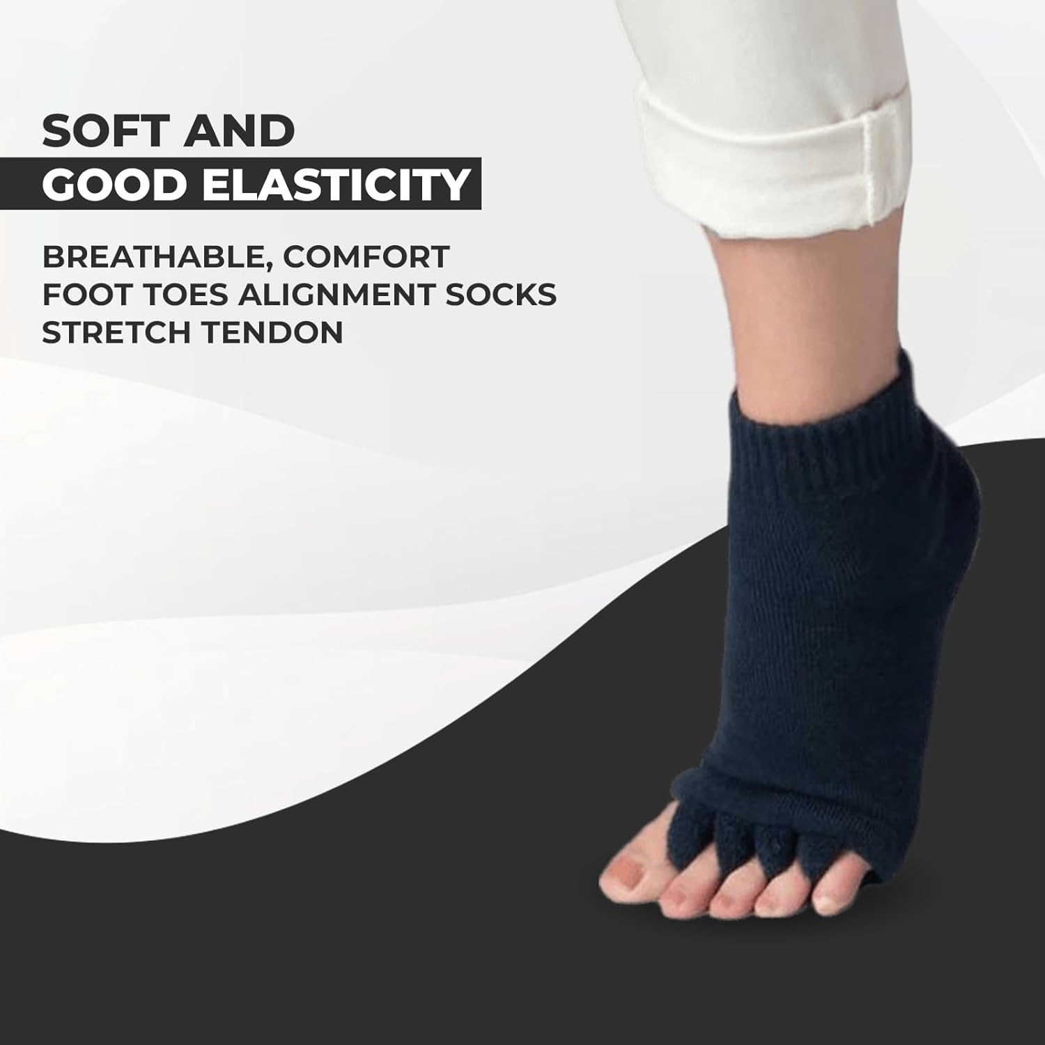 Happy Feet Toe Separator Comfortable Alignment Socks - Washable Massage Socks for Foot Cramp & Hammertoes Prevention - Black
