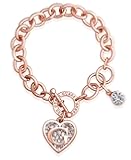 Rose Gold-Tone Round Link Chain Bracelet with Heart & Logo Charms