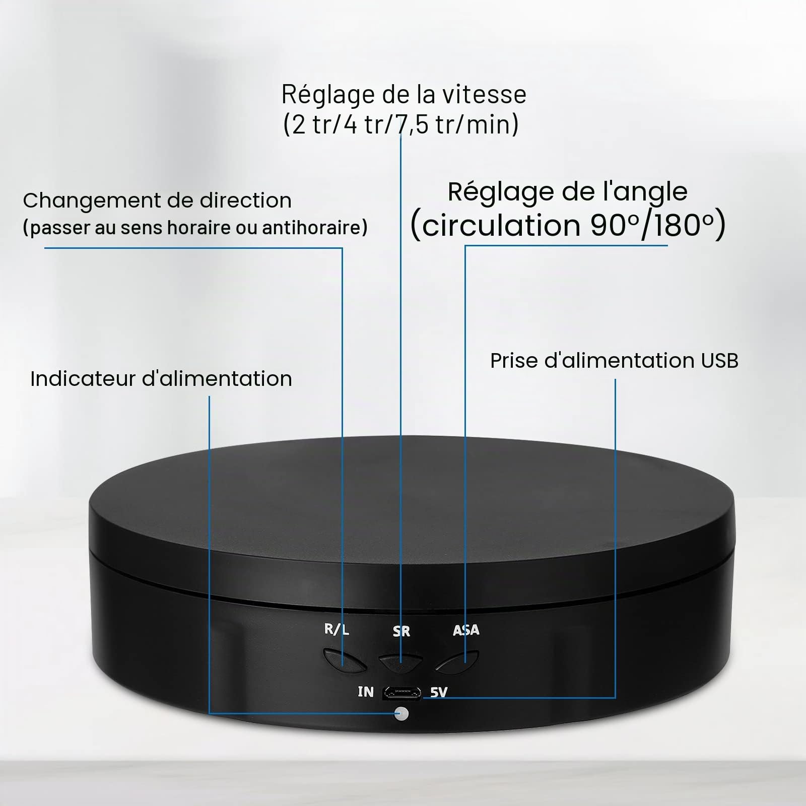 Plateau tournant électrique 3 en 1, support à 360 degrés, plateau tournant motorisé avec télécommande pour photographie, présentation de produits, bijoux, modèles 3D, objets de collection (noir)