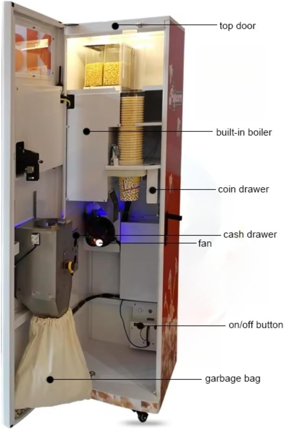 Automatic Popcorn Vending Machine with Visible Making Process, Commercial Smart Popcorn Dispenser with Cashless Payment, Self Service Popcorn Machine for Mall Cinema Arcade