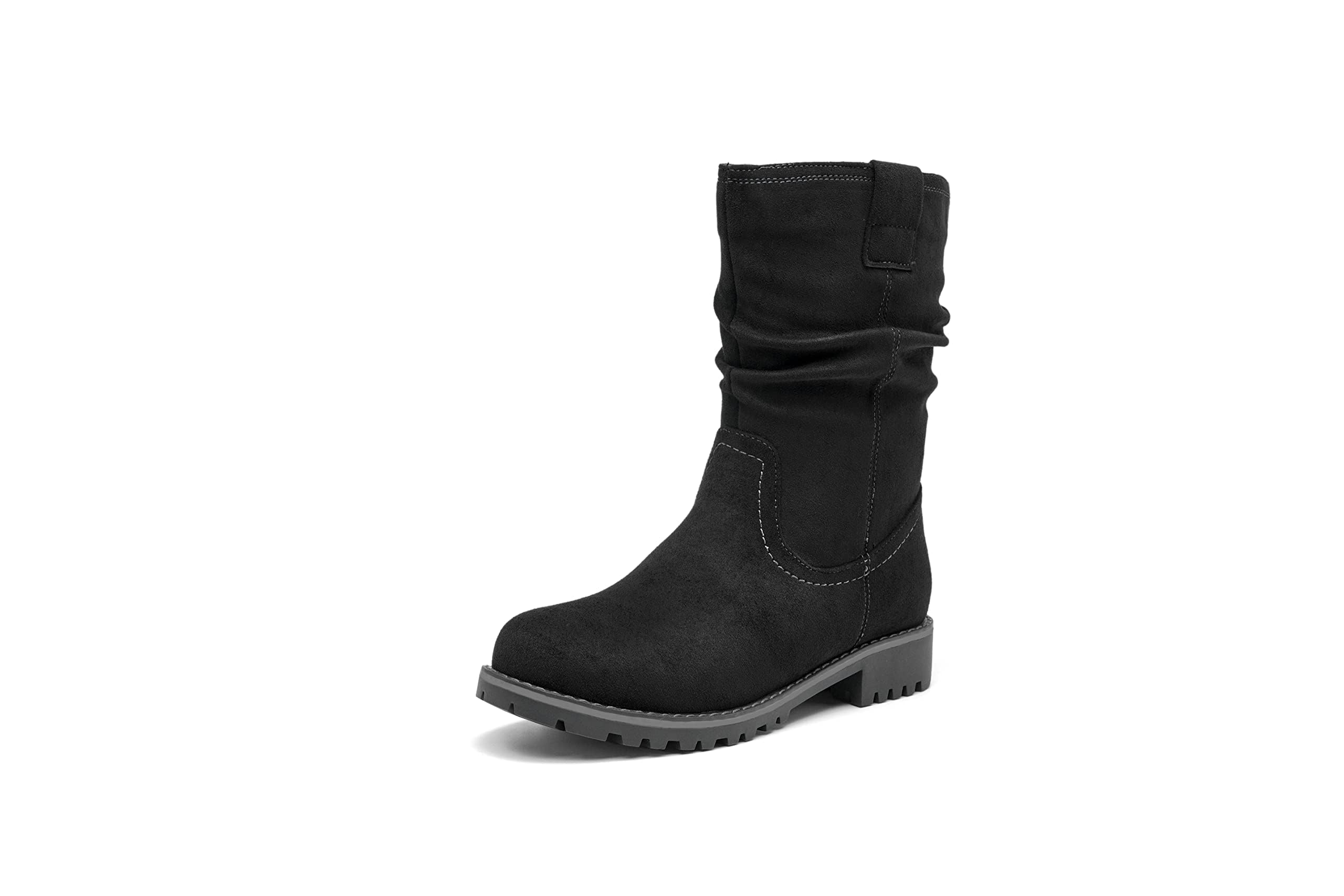 VJH confortWomen's Mid Calf Boots Slouchy Riding Combat Low Heel Fur Lined Winter Zipper Booties