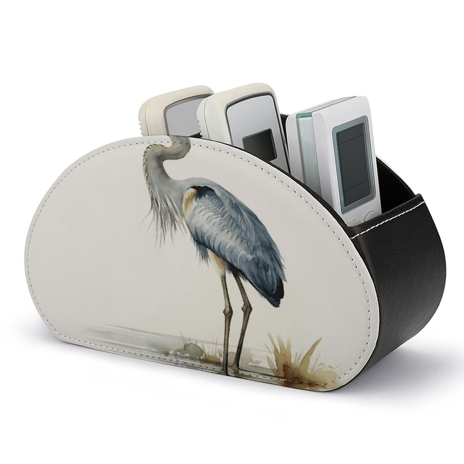 VstaDank Long-beaked Heron Remote Control Holder with 5 Compartments PU Leather Remote Caddy Desktop Organizer Store TV Remote Control Storage Box for Home Office Desk Nightstand
