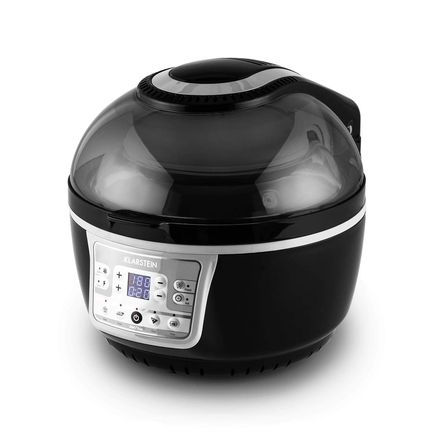 Klarstein VitAir Turbo Frytkownica beztłuszczowa - 1400 W frytkownica, Airfryer z komorą 10 litrów, 50 do 230 °C, Timer, Element halogenowo-podczerwony, Design kopułowy, czarno-szara