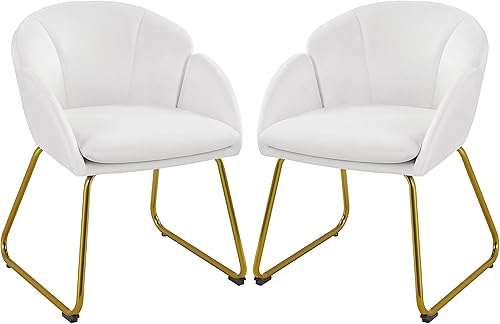 Miniatura 12 de Yaheetech Silla de comedor de terciopelo, sillón en forma de flor con patas doradas, silla lateral tapizada para cocina, comedor, sala de estar,