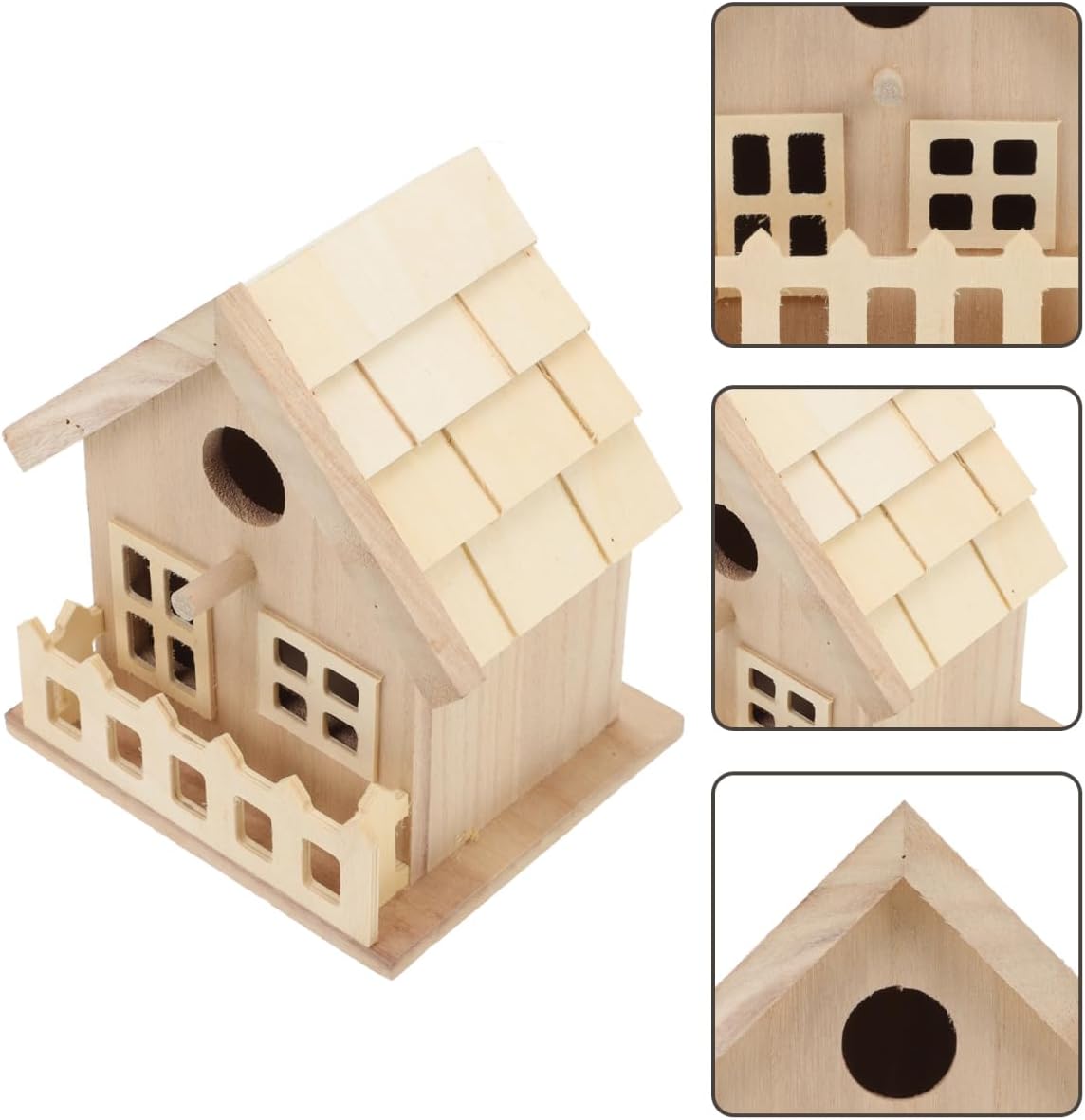 Toddmomy Wooden Bird House Outdoor Small Bird Nest Hanging Feeder Home Garden Decoration 7.08X5.51X5.11 Inch Natural Wood