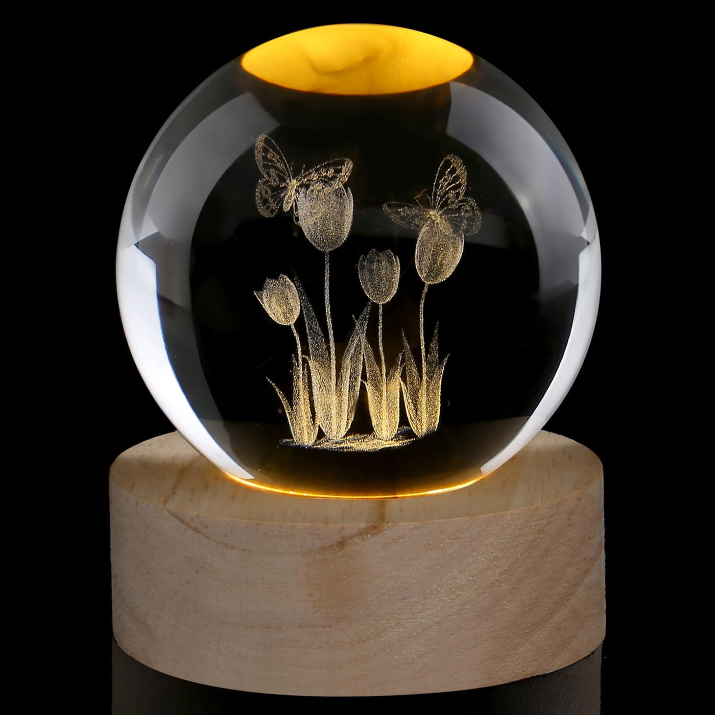 AWARDSEN 60 mm Kristallkugel Tulpen, Briefbeschwerer Glaskugel Deko, Crystal Ball Kleine Geschenke