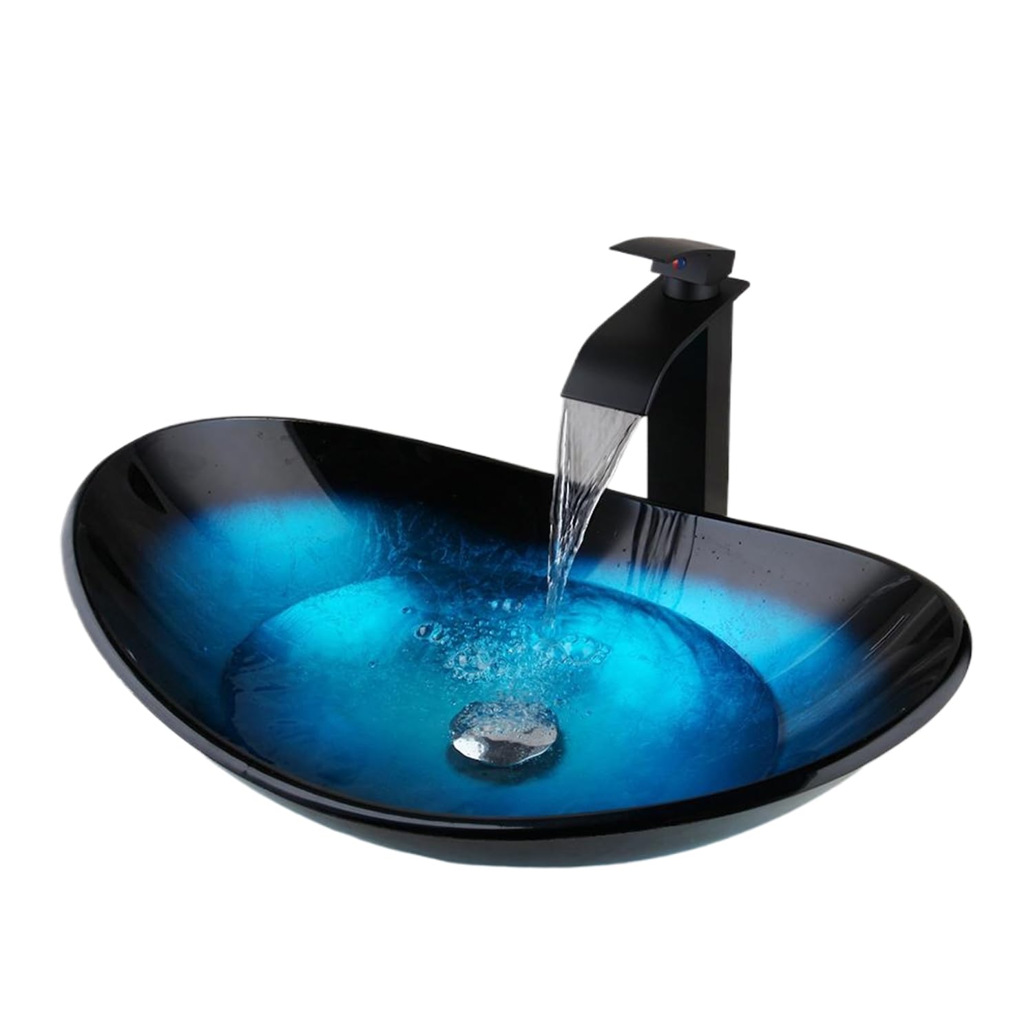 Llave de la Cuarto de baño Vessel – Set de fregadero Contemporáneo Estilo vidrio Templado + Juego + cromo tapón de drenaje 9