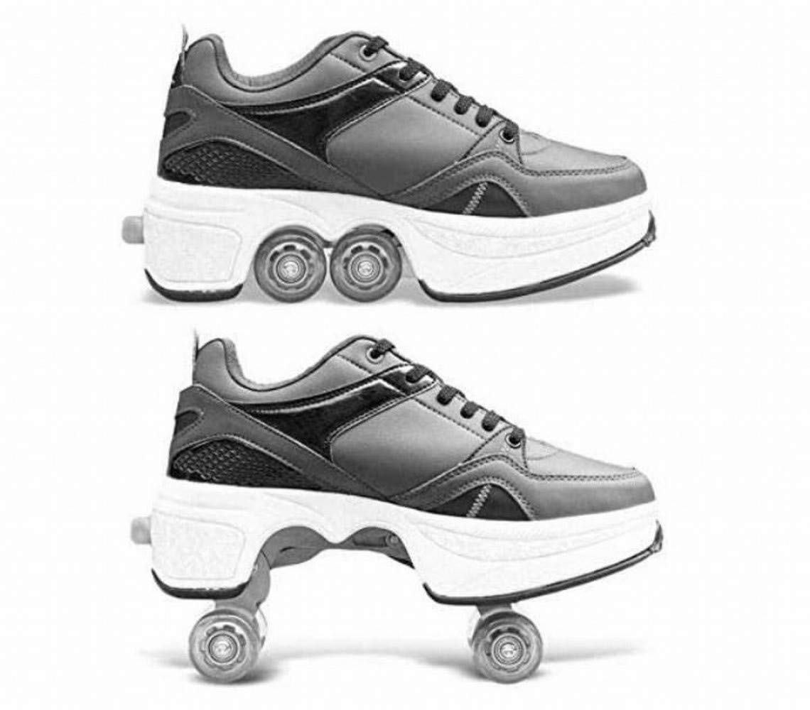 MU Inline Skate, 2-In-1 Multi-Purpose Scarpe Tacco Alto, Regolabile Quad Pattini a Rotelle Stivali Di Pattinaggio All'Aperto Sport per Adulti Bambino,B,37