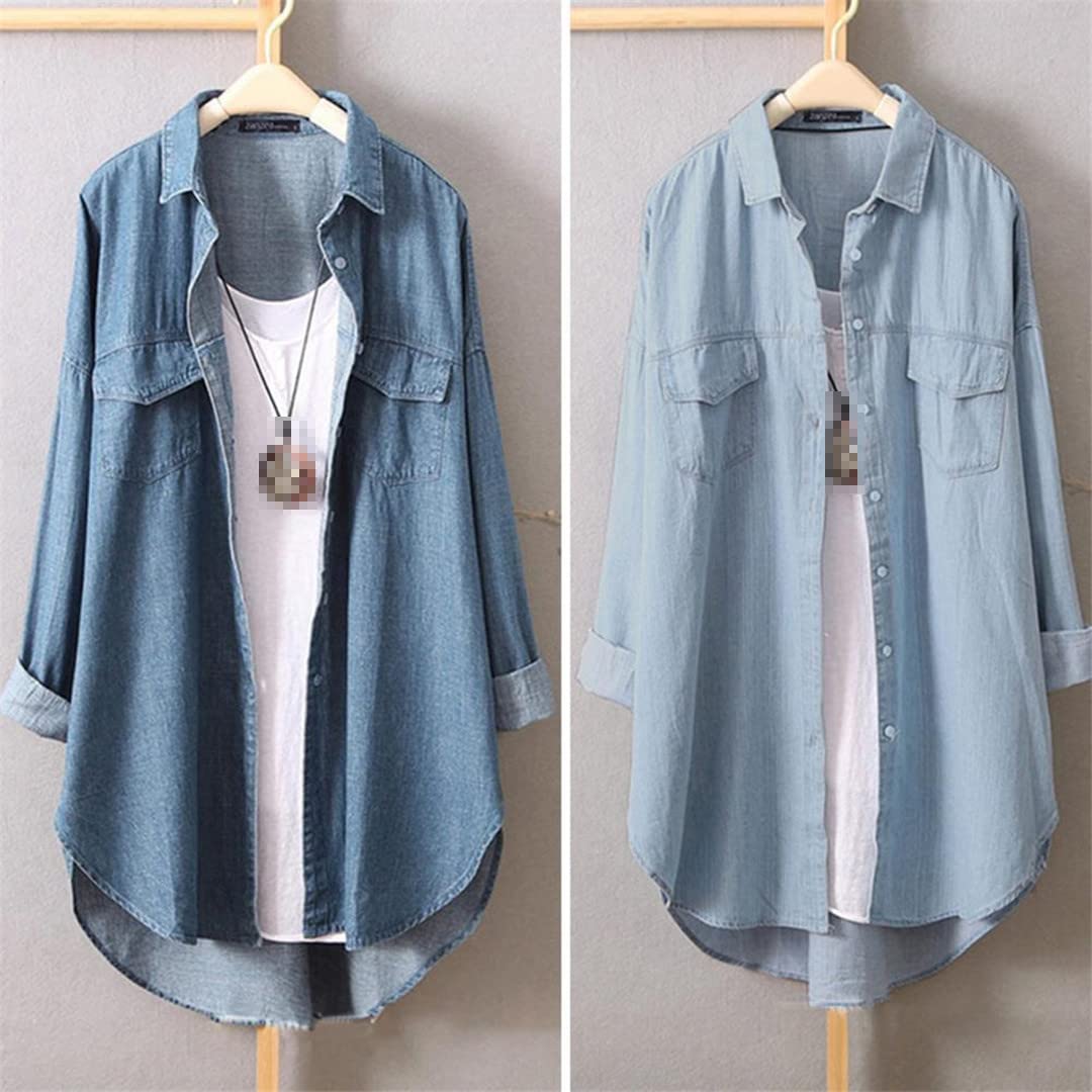 Camicia da donna a maniche lunghe con risvolto estivo tinta unita monopetto tinta unita