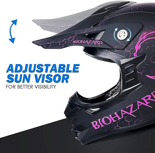 Miniatura 4 de Orthrus Casco para adultos y jóvenes con certificado DOT para motocross, ATV, motocross, motocicleta todoterreno (BIO-rosa, S)