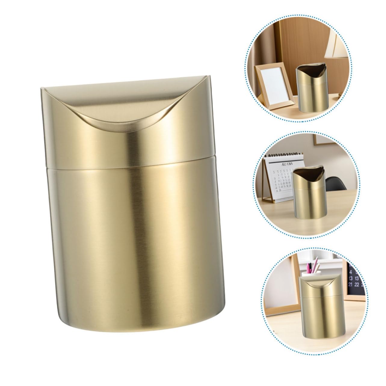 Hohopeti 2 Stück Mini Tisch Mülleimer mit Deckel Edelstahl Kompakter Schwingdeckel Abfalleimer für Auto Büro Küche Badezimmer Vielseitiger Schreibtisch Organizer Geruchsdicht Langlebig