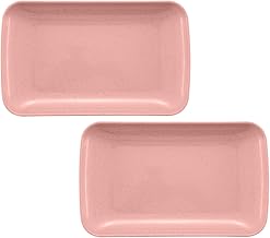 Wheat Straw Rectangle Serving Plate, Sushi Plate, Ceramic Long Serving Tray for Dinner, Parties, Dessert, Appetizer, Dishwasher Microwave Safe Serving Tray Set (Pink, Set of 2)