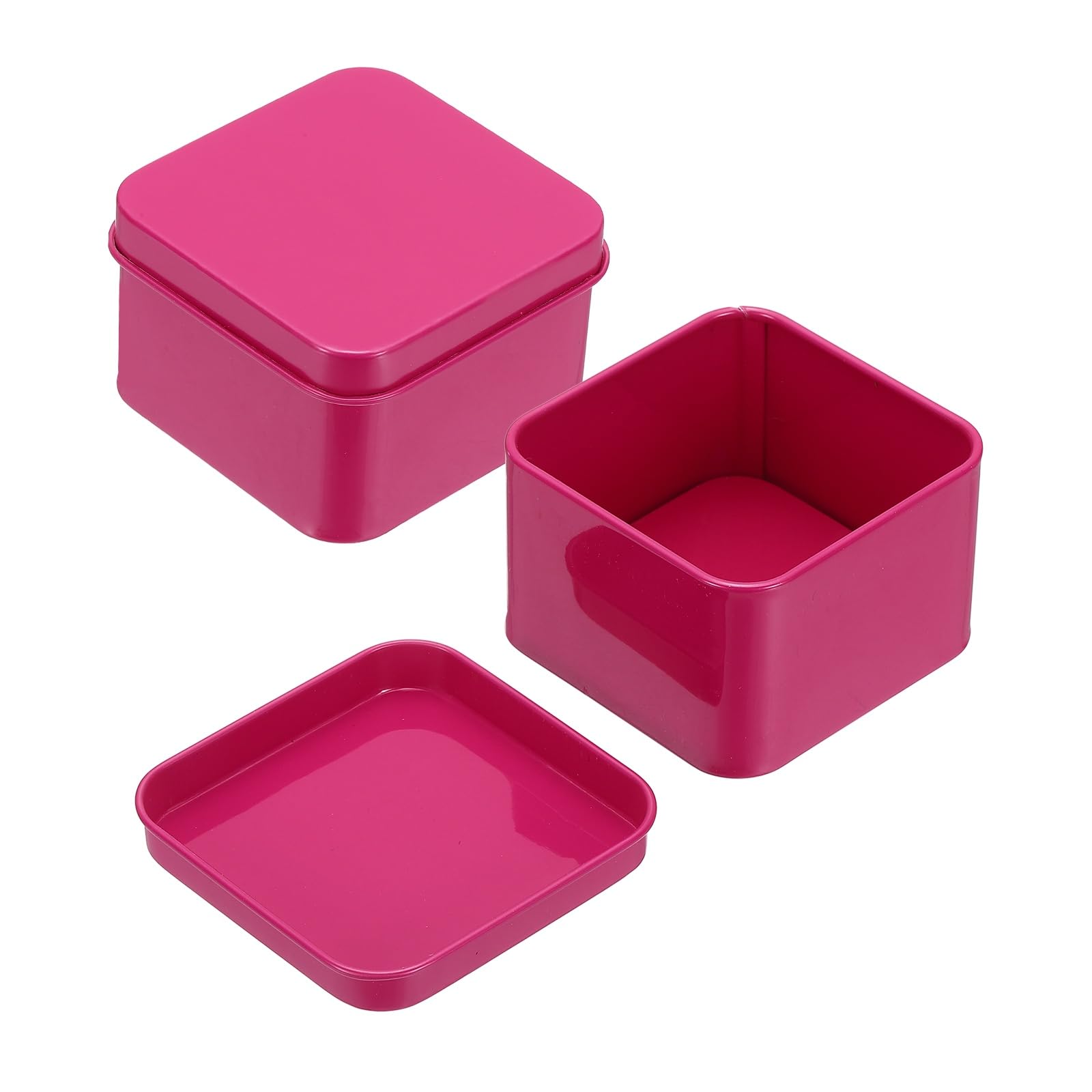 sourcing map 2Pcs Metal Tin Box, 2.4x1.5 Square Empty Tinplate Containers with Lid Portable Storage Box Candy Jars for Valentine's Day, Candle Jewelry Craft Storage Home Organizer, Rose Red
