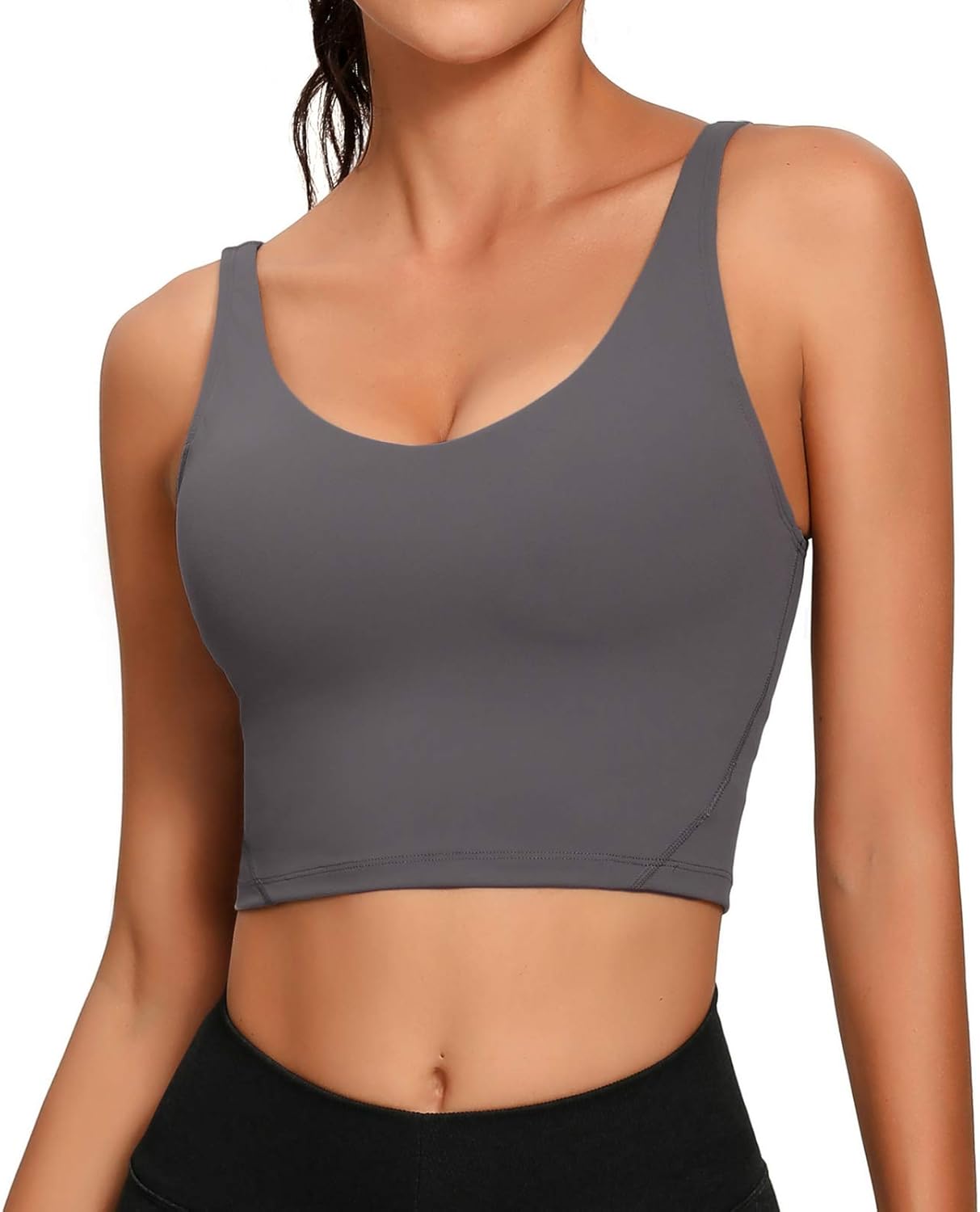 Lemedy women sports bra longline crop tank top padded workout running yoga Clearance