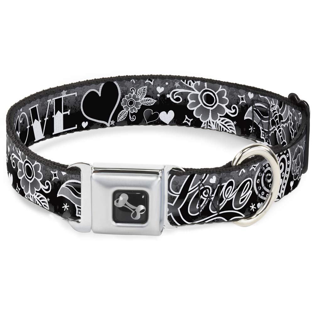 Collier de chien Buckle Down Amour Amour os réglable pour petit chien noir