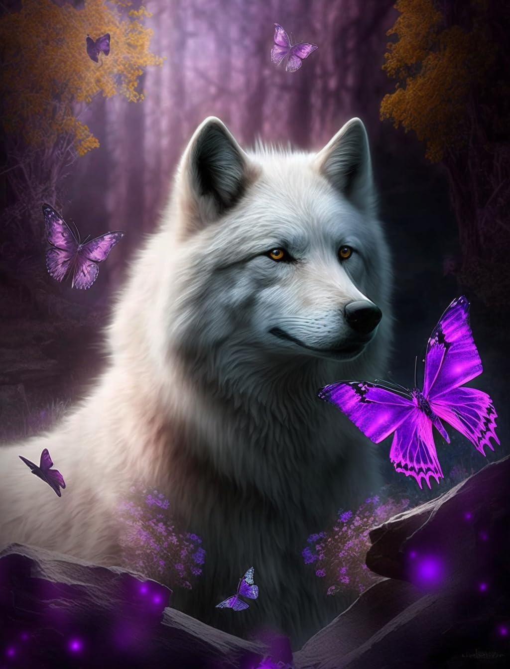5D Diamond Painting Kit Dreamy White Wolf,Full Drill Rhinestone Art for Adults Beginner, for Home Wall Decor Birthday Gift(20x20inch)