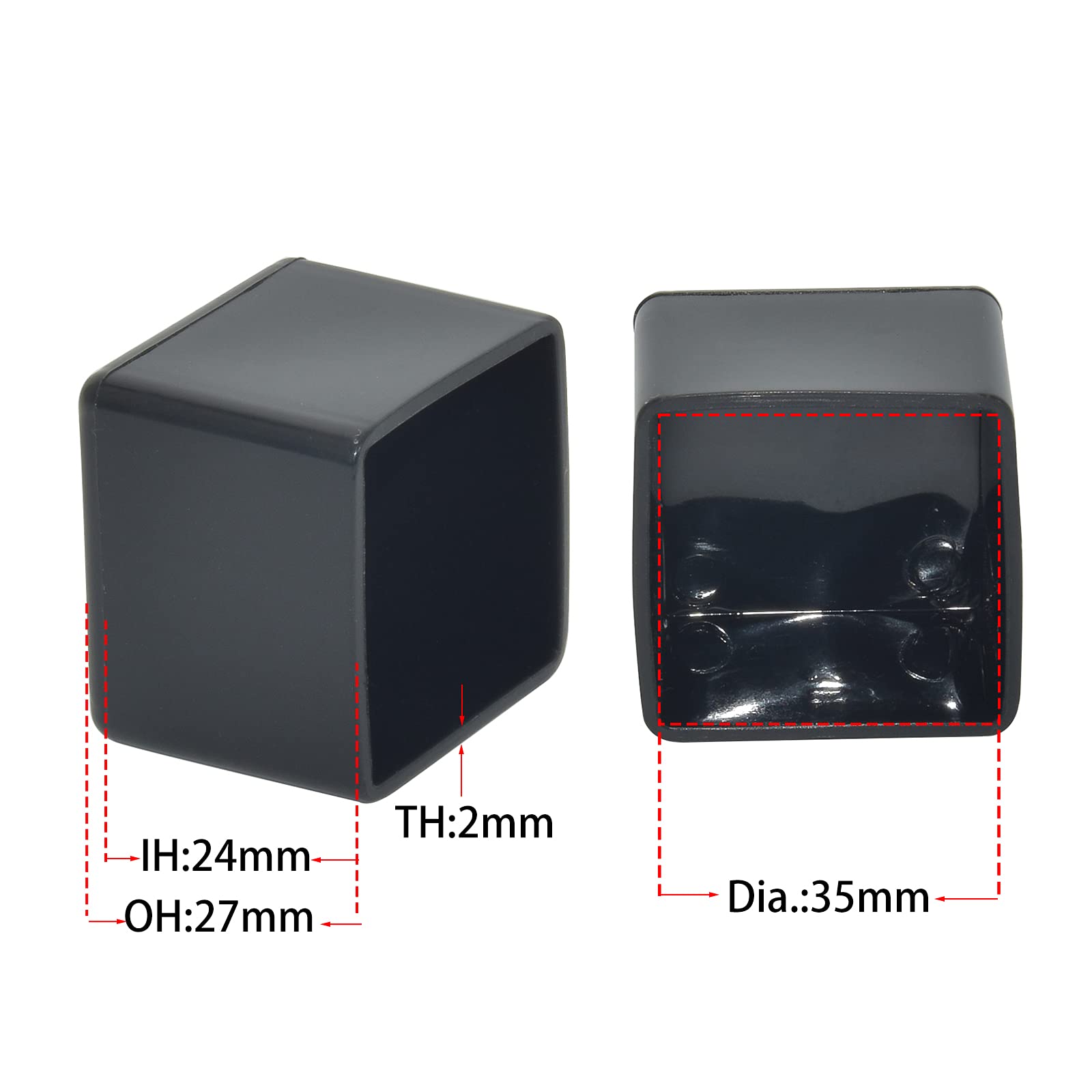 Flyshop 12Pcs Bright Black PVC Furniture Feet Caps Tips, Square Fexible Chair Table Leg Caps - Image 2
