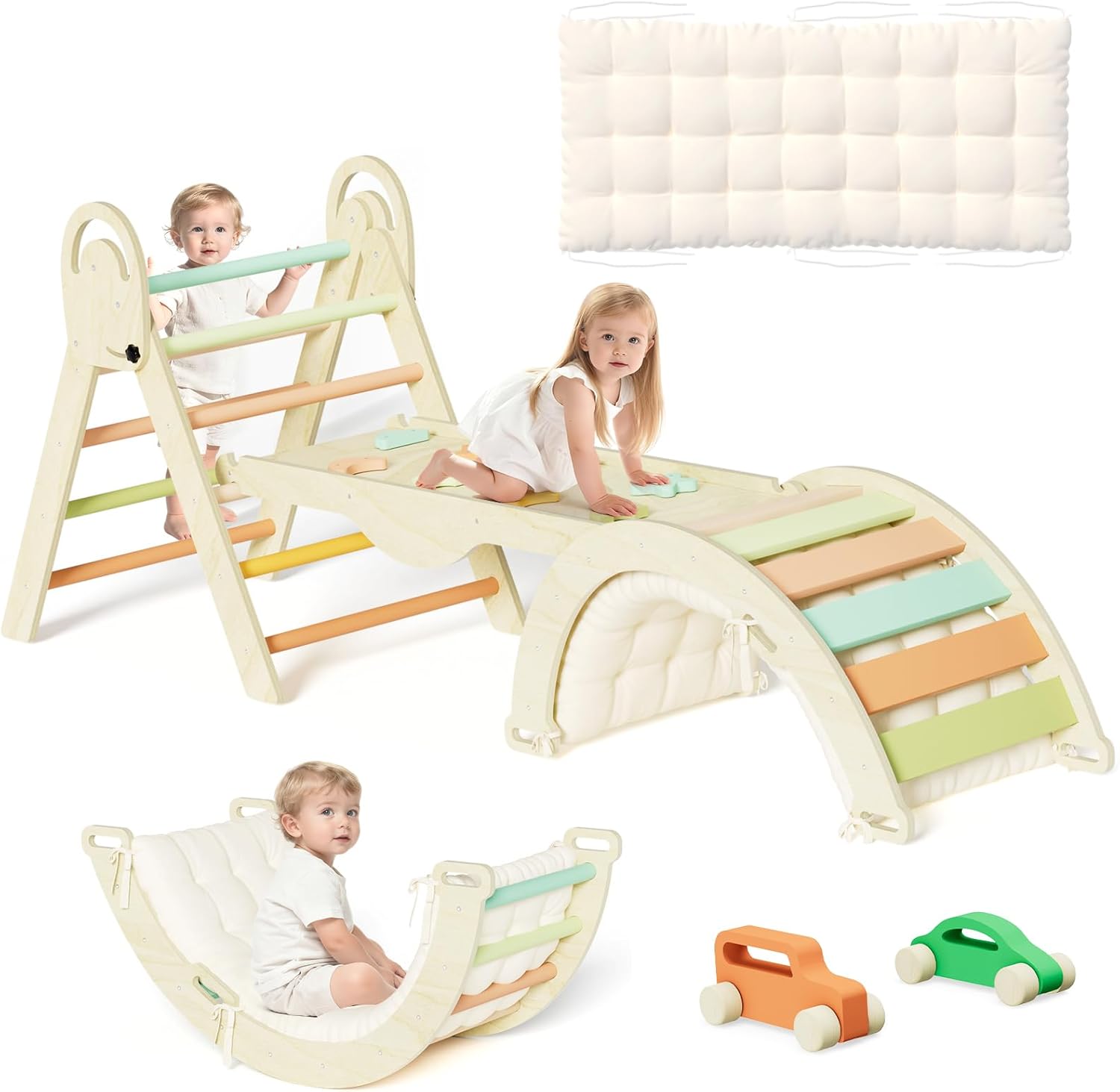 (Missing hardware) Triangle Set, Baby Climbing Playset Toys Indoor, Jungle Gyms for Toddlers Ages 1-4, Toddler Climbing Playground with Cushion & Toy Car