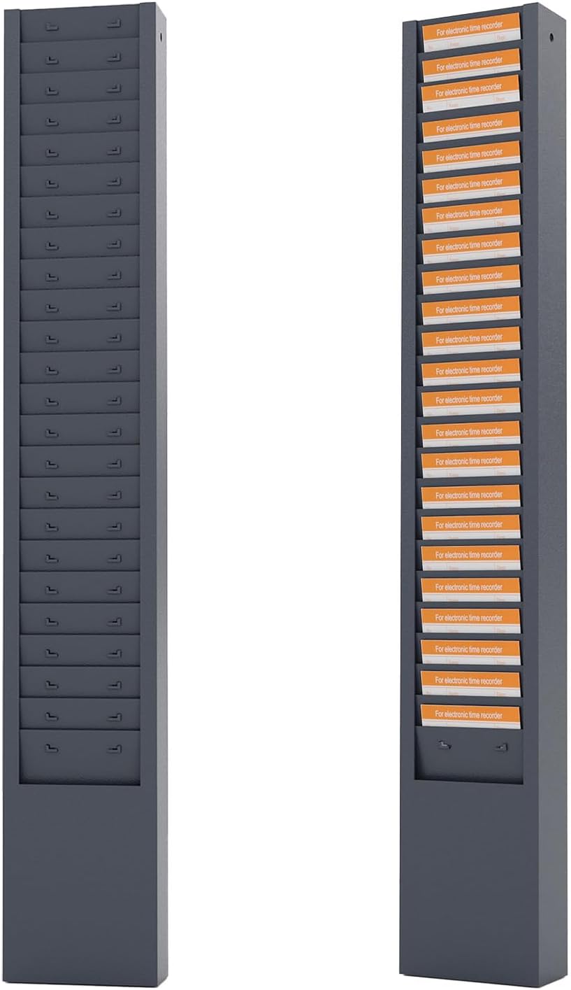 OSKIE 25-pockets Metal Time Card Rack, Wall-Mountable, Powder gray-blue, Vertical Office Organizer, 2x5x30inches