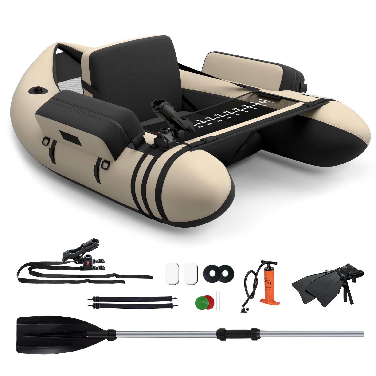 COSTWAY Kayak Hinchable, Barco de Pesca Inflable con 1 Bomba, 1 Soporte de Caña de Pescar, 1 Pala de Aluminio y 2 Aletas PP, Barca Hinchable con Correas y Respaldo Ajustables, Carga 150kg