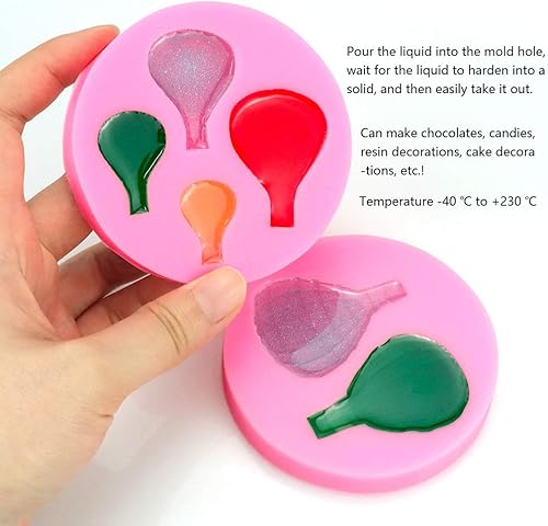 Miniatura 5 de Meiyouju - 2 moldes para fondant de globo de aire caliente, molde de silicona para globos de aire de 4 cavidades, molde de globo de aire de 2