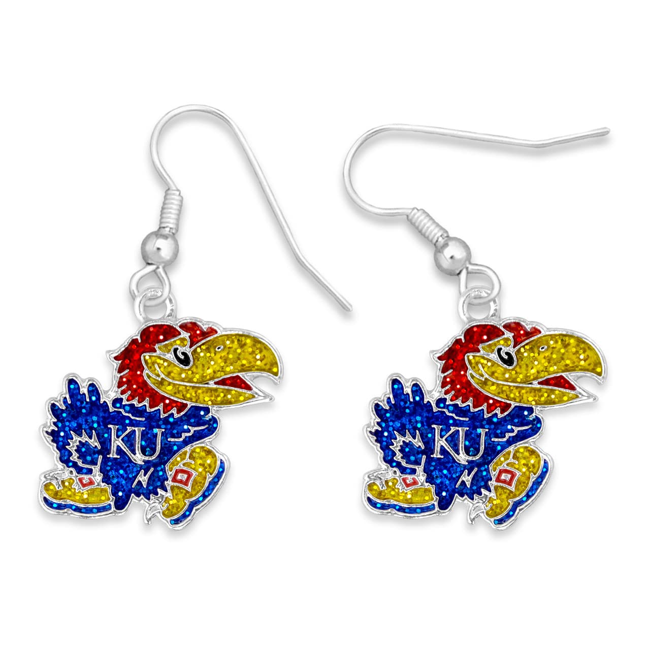 Kansas Jayhawks Game Day Glitter Earrings Jewelry Gift Licensed KU