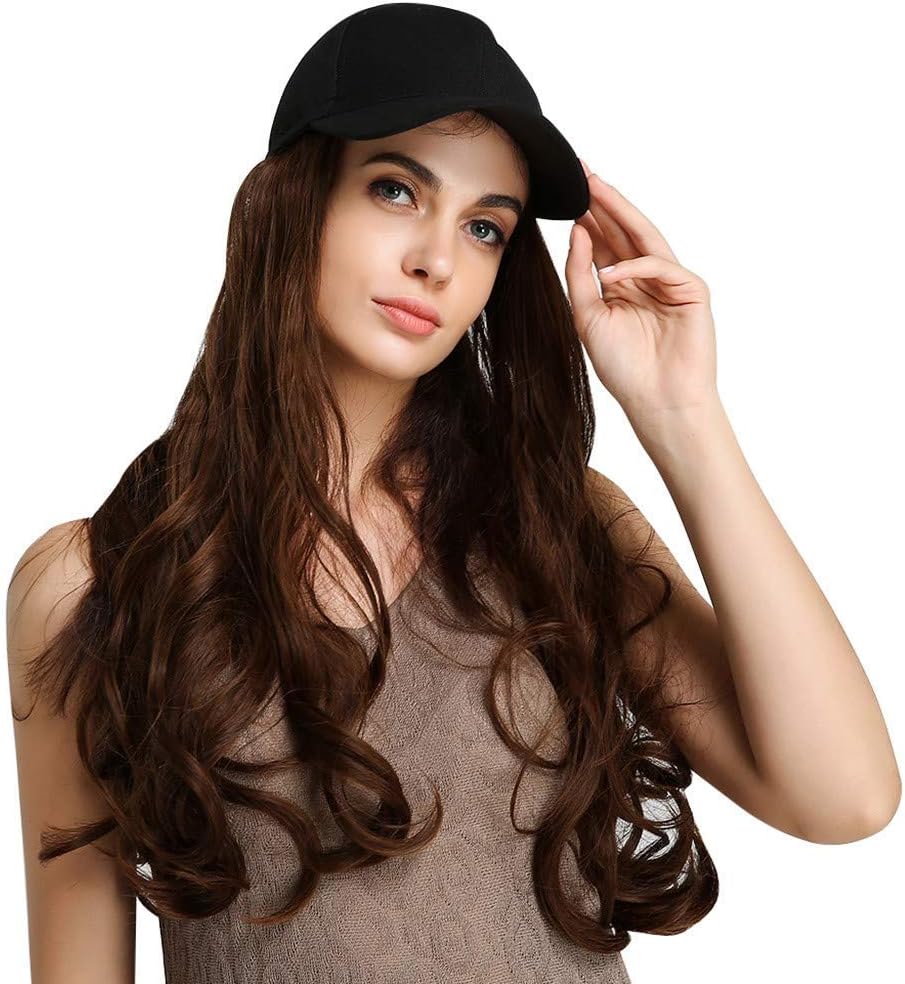 Redlution Long Wave Wig with Baseball Cap, Girl Daily Casual Hat with Wig, Give You a Beautiful Look, Brown - Image 4