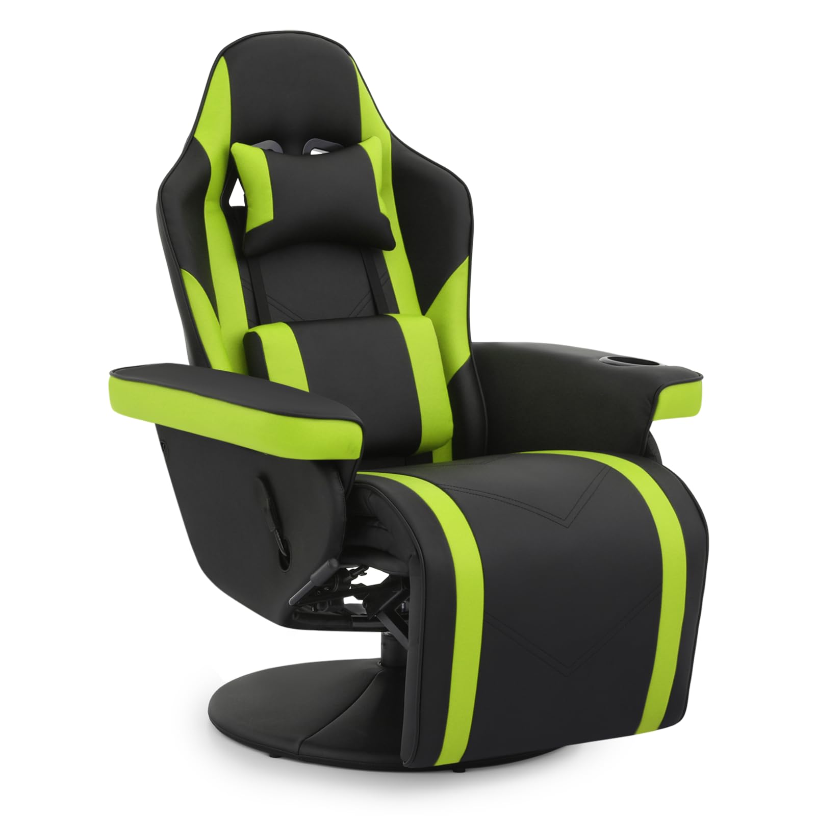Athena Collection Ergonomic Gaming Chair Adjustable Recliner w/Footrest Cup Holder Lumbar Pillow Headrest, Swivel Office Chair PU Leather Computer Desk Chair Home Theater Seating Single Sofa, Green